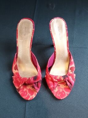 Nine West Red Floral Knot-Front Slip-On Mules 8.5 M